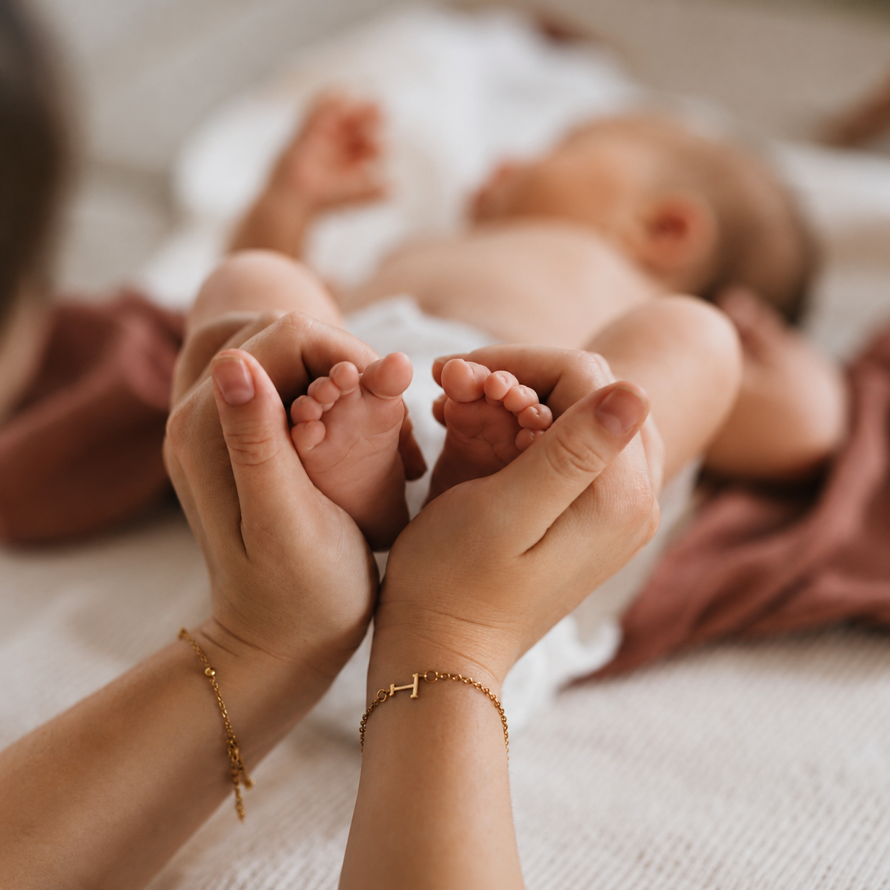 Babyfüße werden liebevoll in Händen gehalten